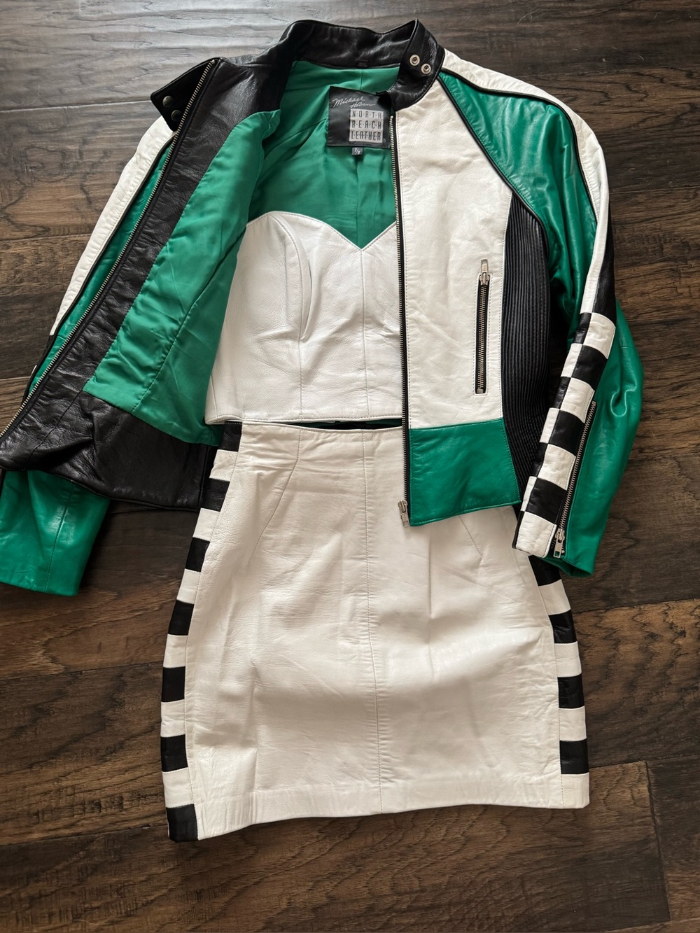 Rare Vintage Michael Hoban North Beach Leather 3-Pc Racer Set Jacket Top Skirt